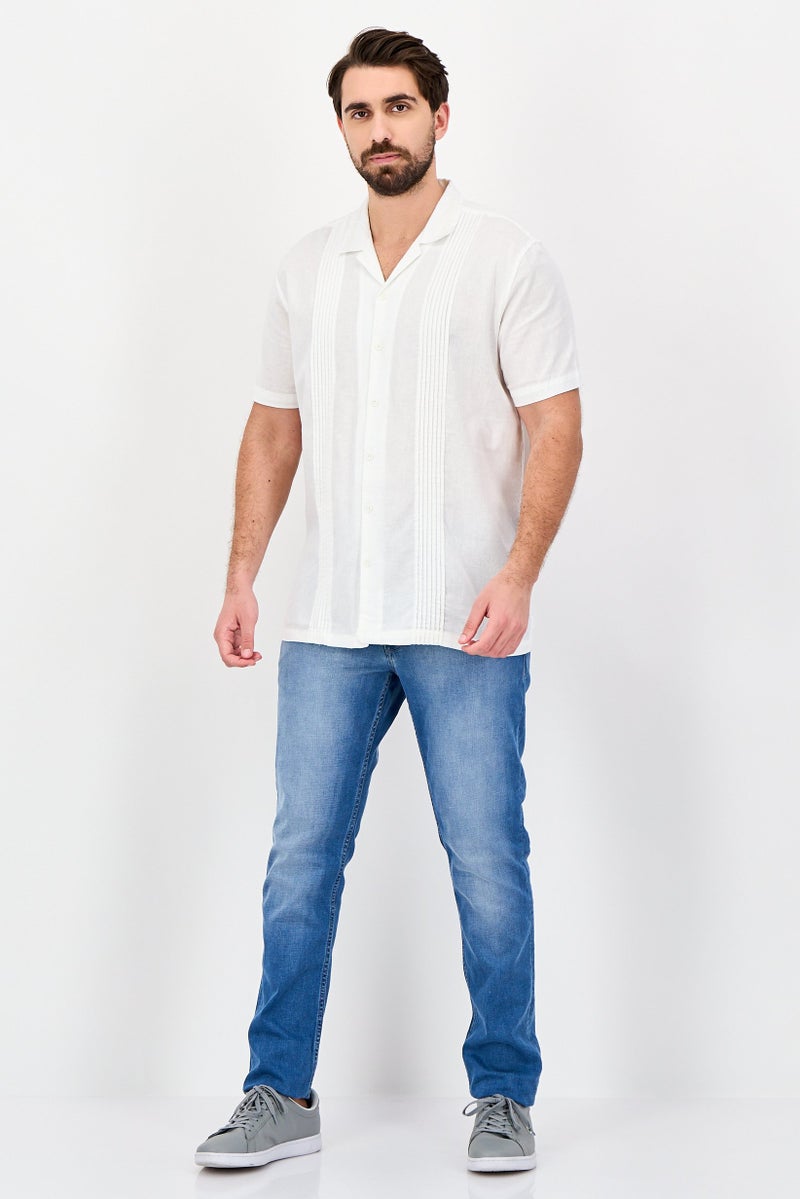 Threadbare Men Regular Fit Pleated Short Sleeve Casual Shirt, White - Image 3
